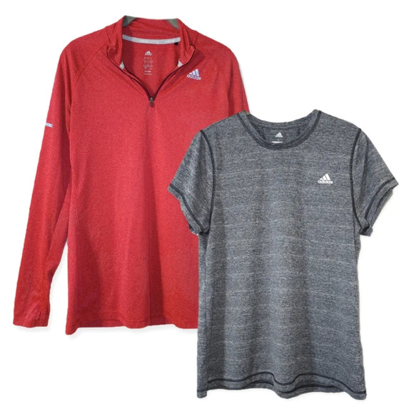 BUNDLE of 2 Adidas Active, Sienna 1/4 Zip Climalite, Grey Heather Golf Tee, L - Picture 1 of 16